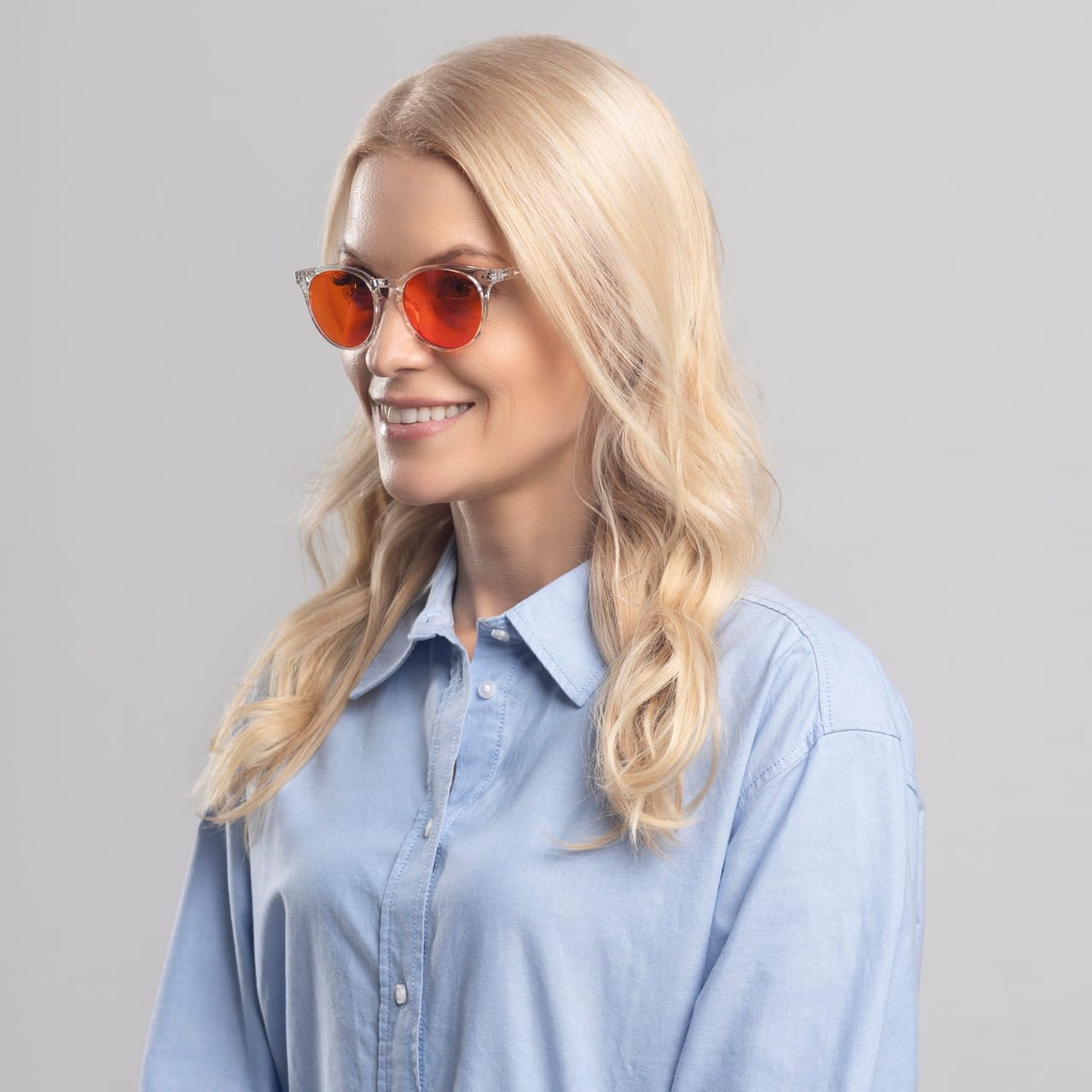 damskie okulary transparent biohac z czerwonym filtrem do terapii światłem czerwonym