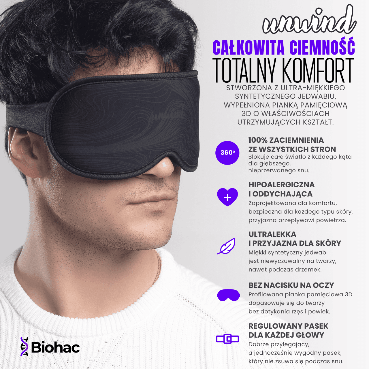 opaska na oczy biohac unwind cechy