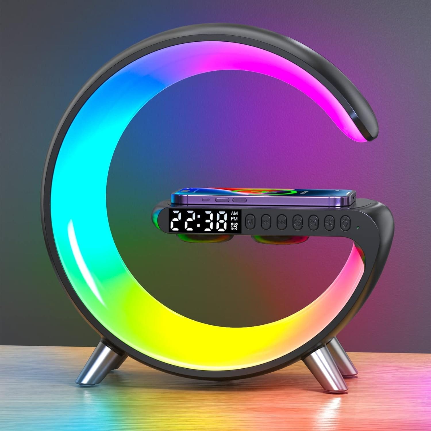 Budzik - lampka RGB - bezprzewodowa ładowarka do smartfonów – zdjęcie produktu Biohac
