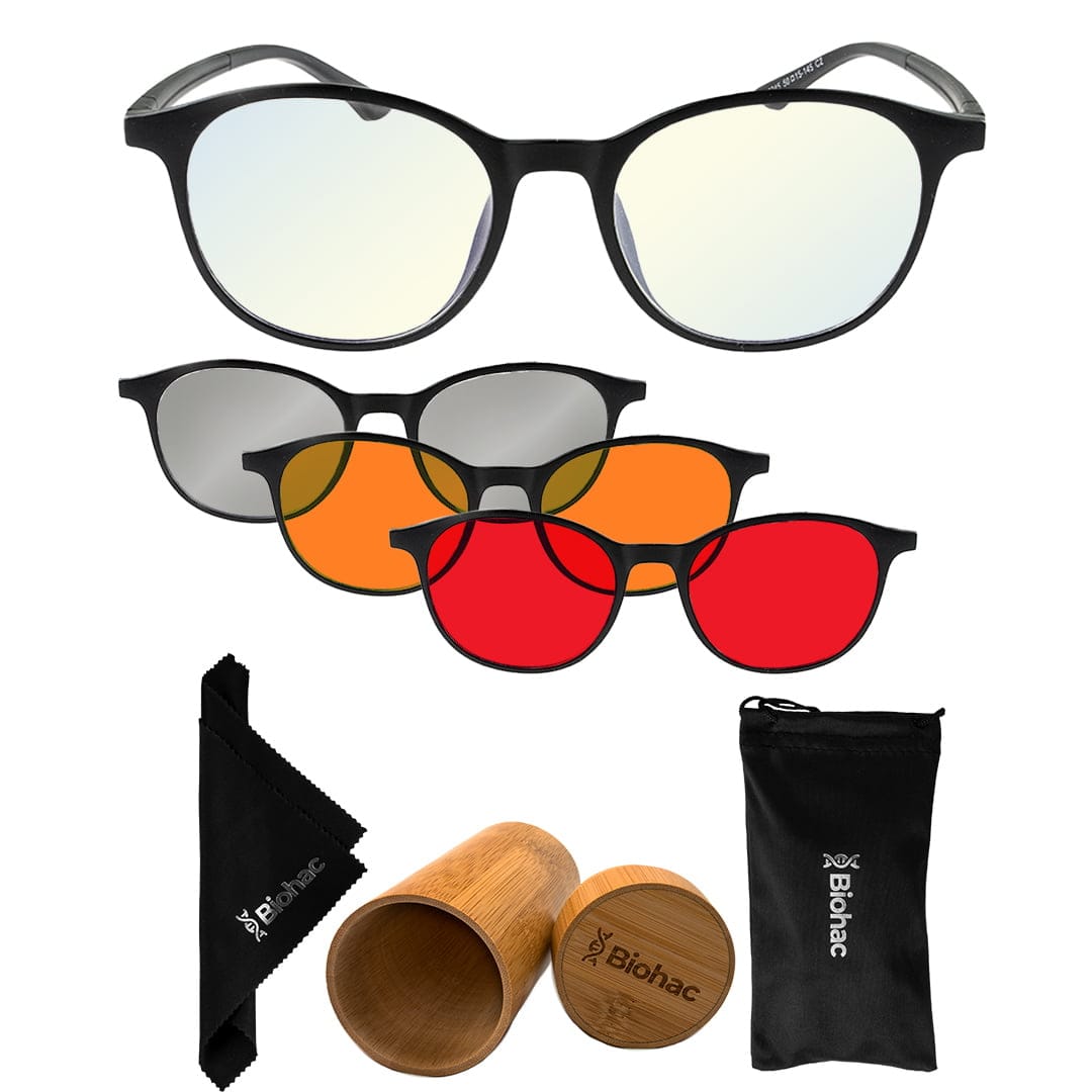 Okulary Ovate Clips + wybrane nakładki Okulary blokujące niebieskie światło na dzień i noc z magnetycznymi nakładkami Ovate