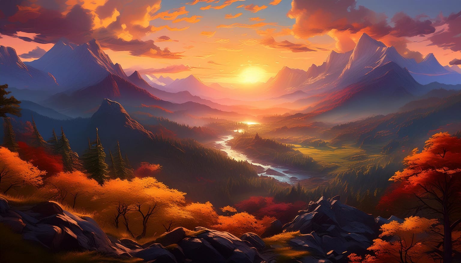 zachód wschód słońca w górach czerwone terapeutyczne światło