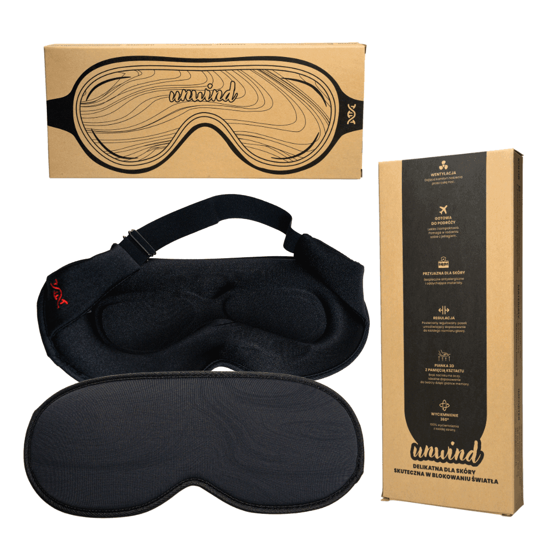 Opaska na oczy do spania Unwind Opaska na oczy Unwind w 100% wyciemniająca do snu Biohac niejedwabna
