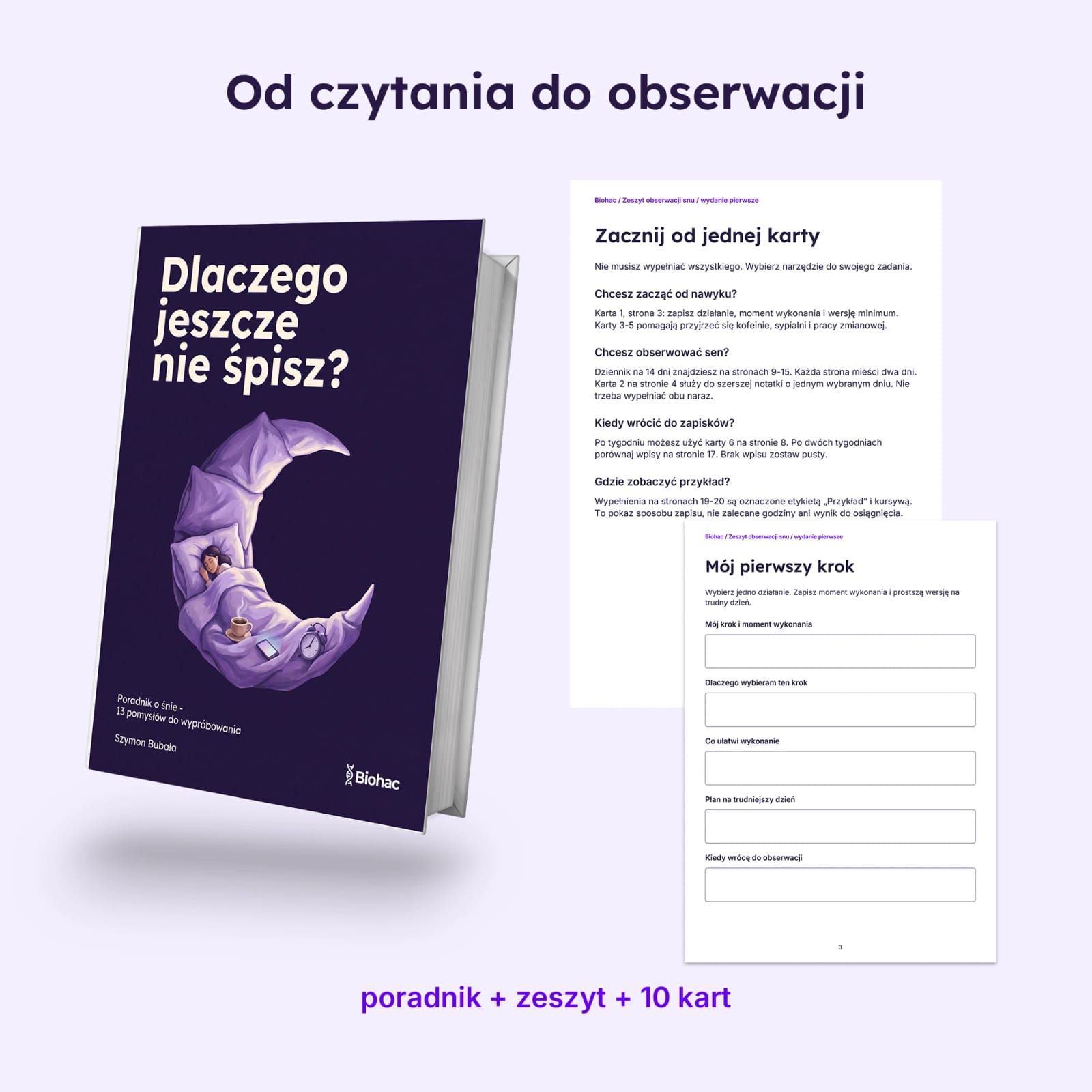 Poradnik o śnie, zeszyt obserwacji i przykładowe karty z pełnego pakietu Biohac