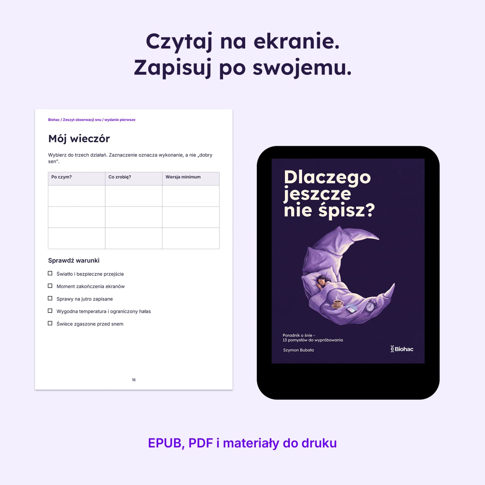 Poradnik na ekranie oraz osobne karty Biohac przeznaczone do wydrukowania