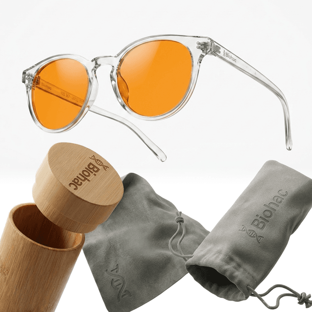 Okulary Transparent CoralGuard z bambusowym etui i szarymi akcesoriami