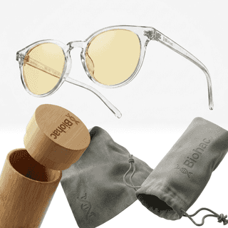 Okulary Transparent DayGuard z bambusowym etui i szarymi akcesoriami