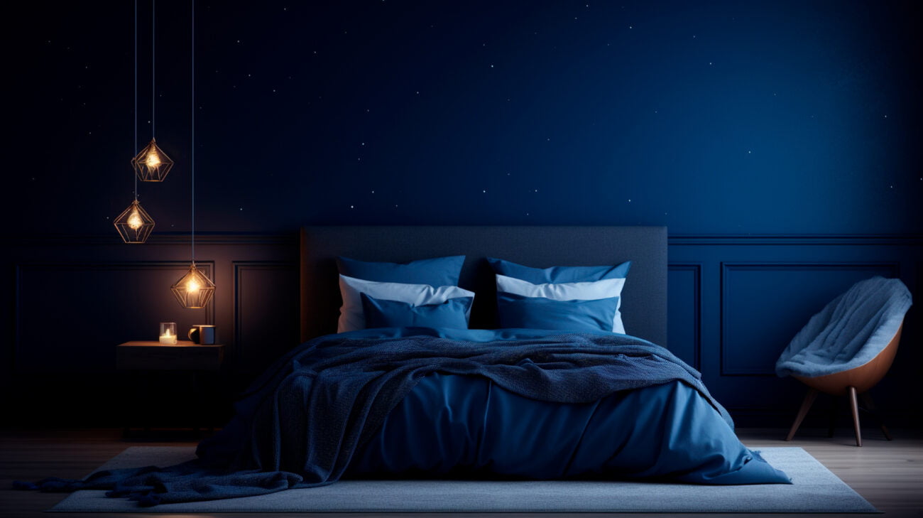 jak odmienić swoją sypialnię dzięki naklejkom biohac LEDim zaciemniona sypialnia